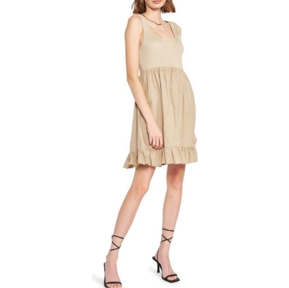 En Saison Pink Beige Mixed Media Scoop‎ Neck Mini Dress IES2452D Size Medium NWT
